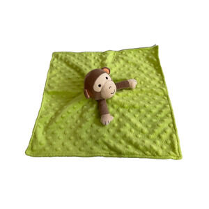 Okiedokie Monkey Green Polka Dots Textured Lovey Baby Security Blanket Satin